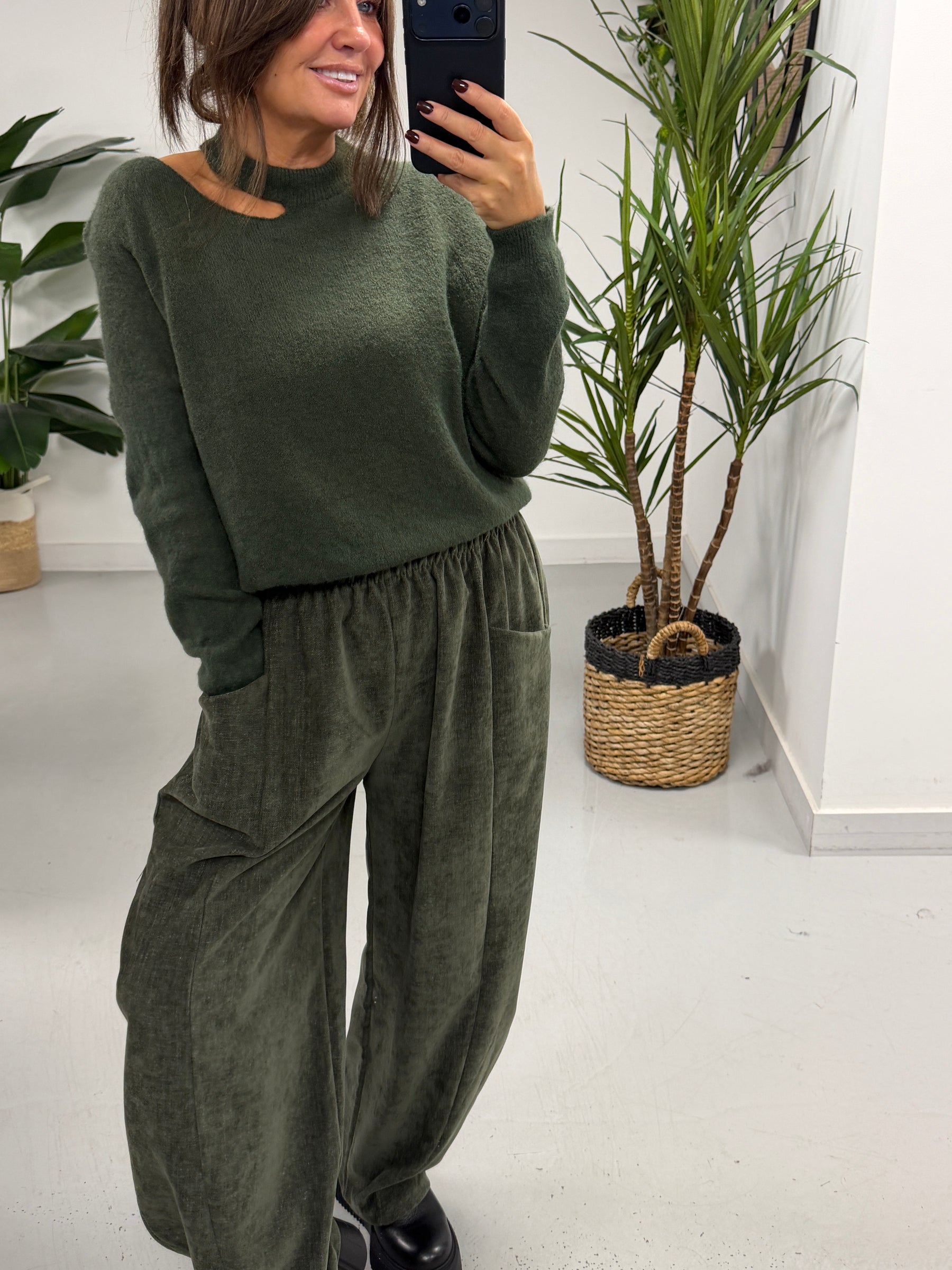 The Sienna Slash Neck Knit  - Khaki (Size 8-14)