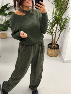 The Sienna Slash Neck Knit  - Khaki (Size 8-14)