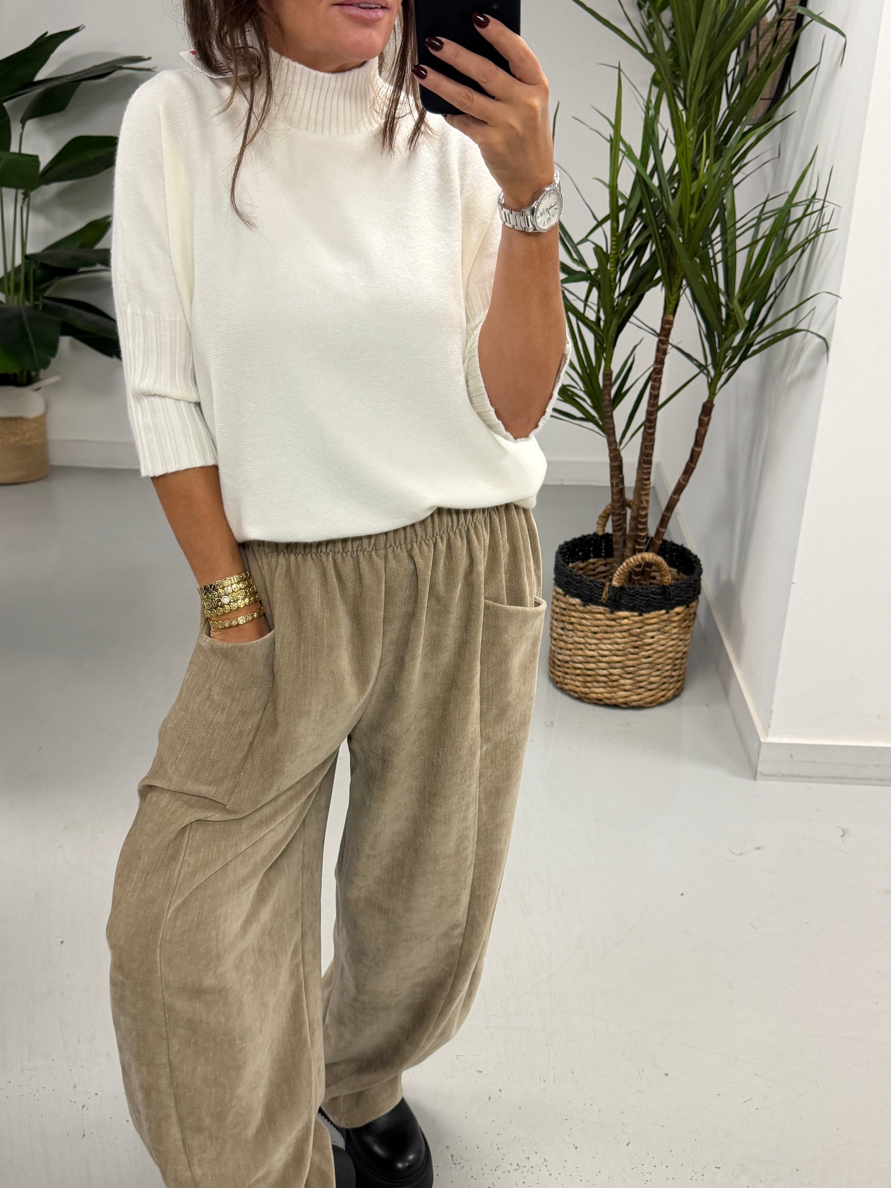 The Bromley Pocket Barrel Trousers - Mink  (Size 12-18)