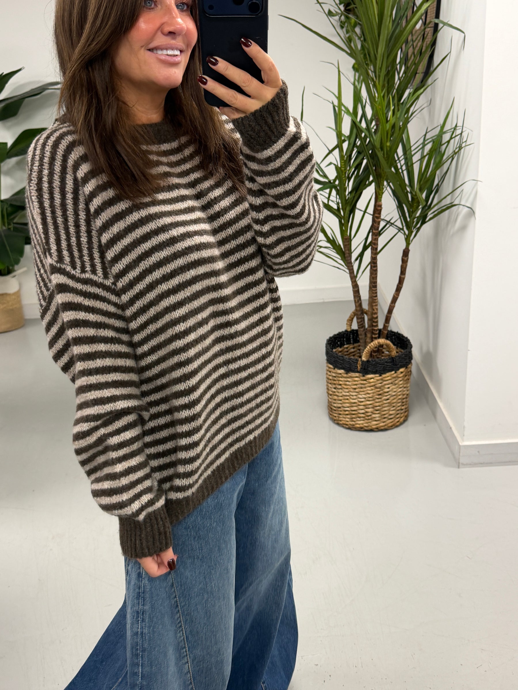 The Muse Boxy Stripe Knit - Tauoe/Chocolate  (Size 10-16)
