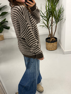 The Muse Boxy Stripe Knit - Tauoe/Chocolate  (Size 10-16)