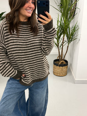 The Muse Boxy Stripe Knit - Tauoe/Chocolate  (Size 10-16)