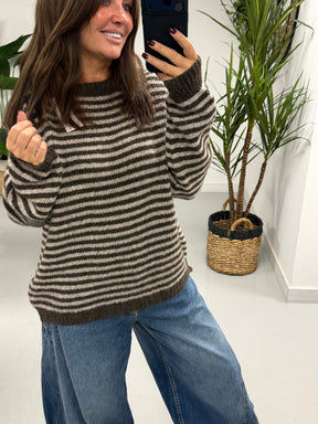 The Muse Boxy Stripe Knit - Tauoe/Chocolate  (Size 10-16)