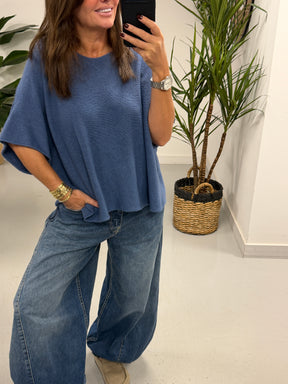 Gracie Crop Sleeve Knit - Denim Blue