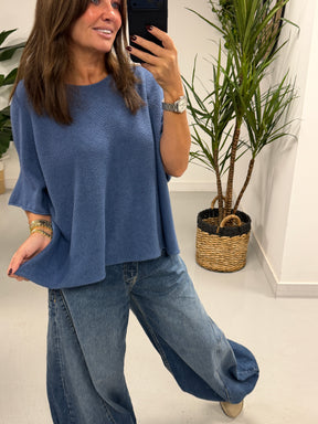 Gracie Crop Sleeve Knit - Denim Blue