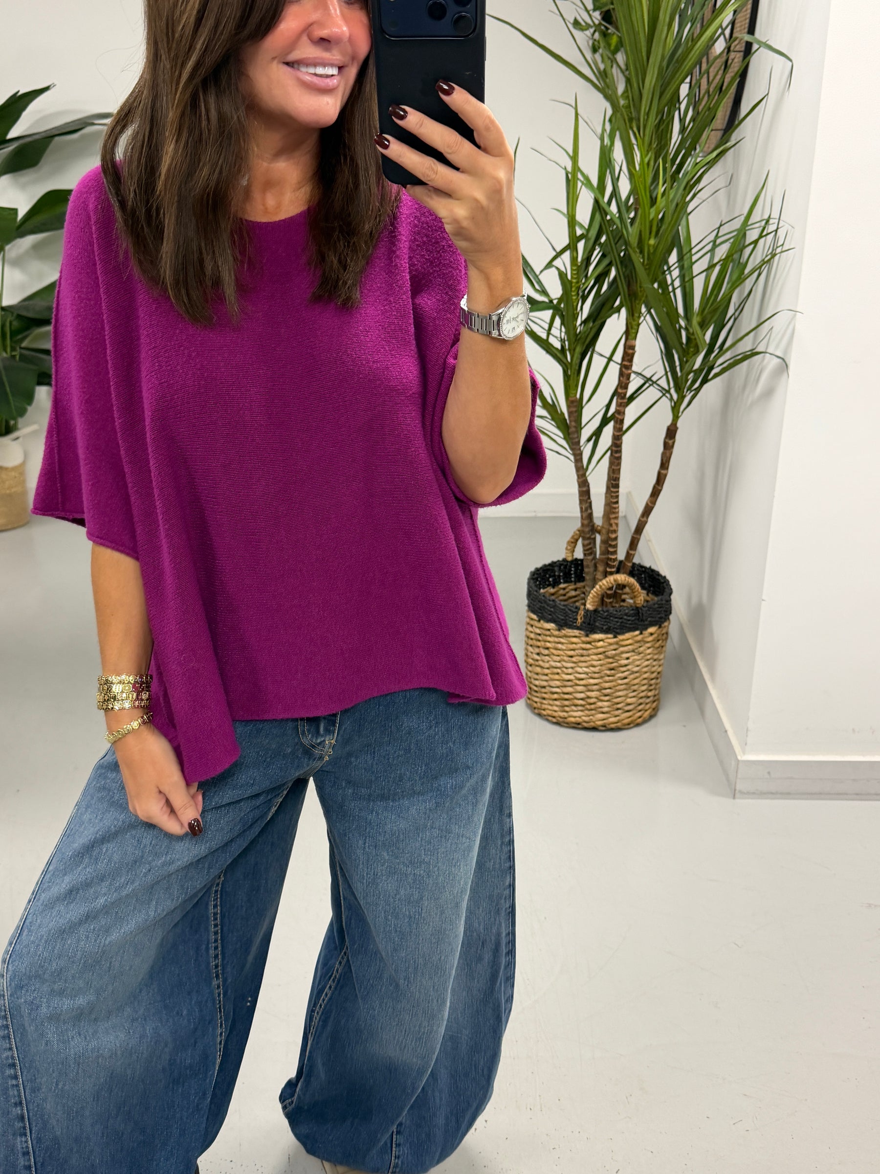 Gracie Crop Sleeve Knit - Magenta