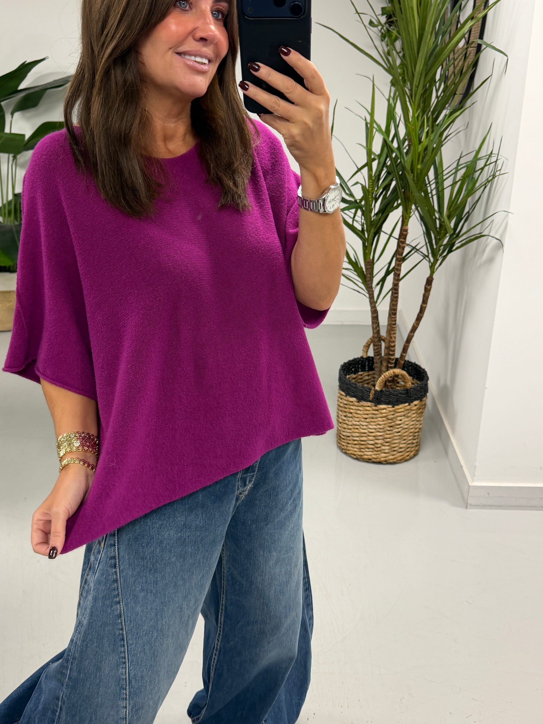 Gracie Crop Sleeve Knit - Magenta
