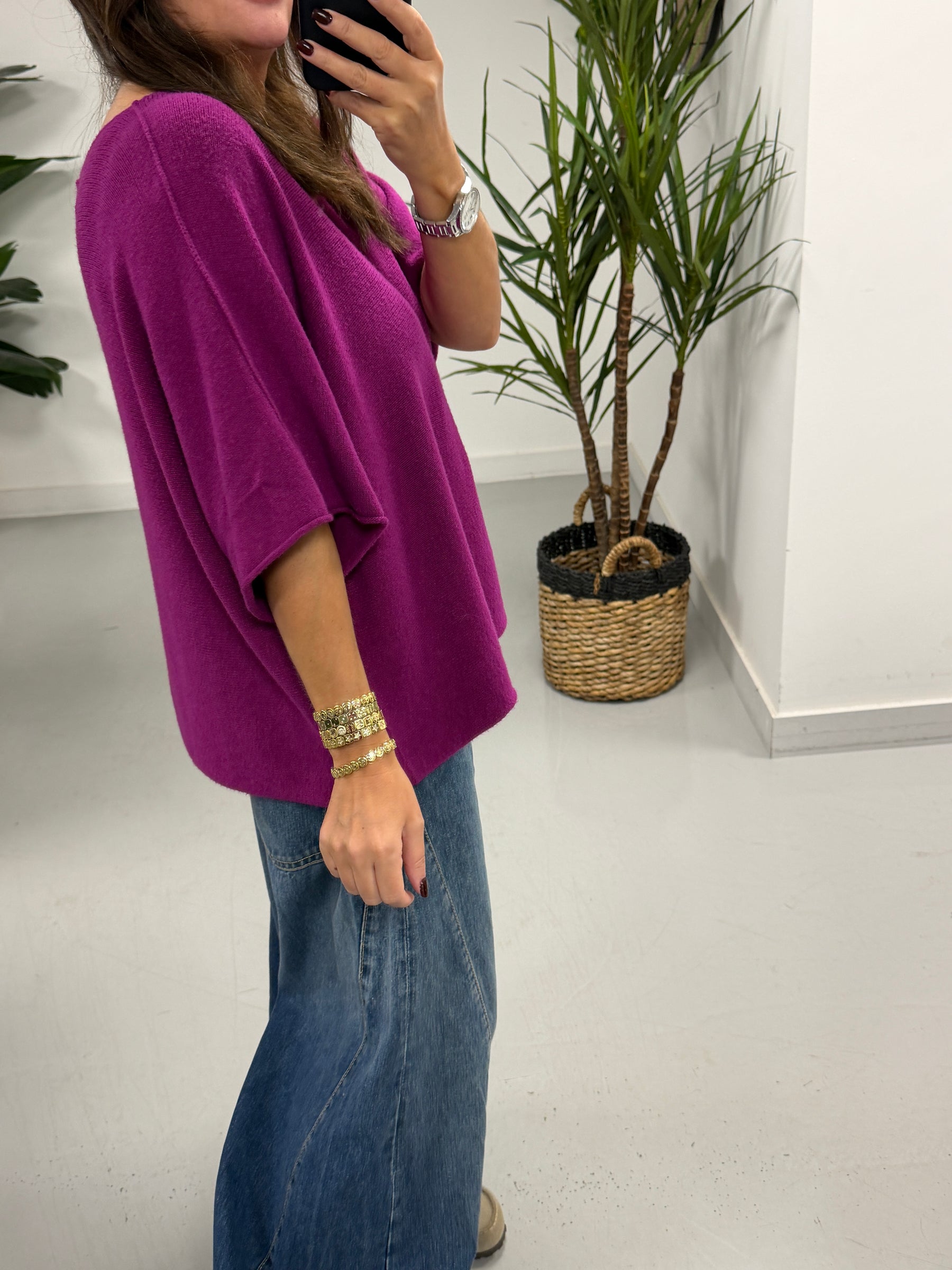 Gracie Crop Sleeve Knit - Magenta