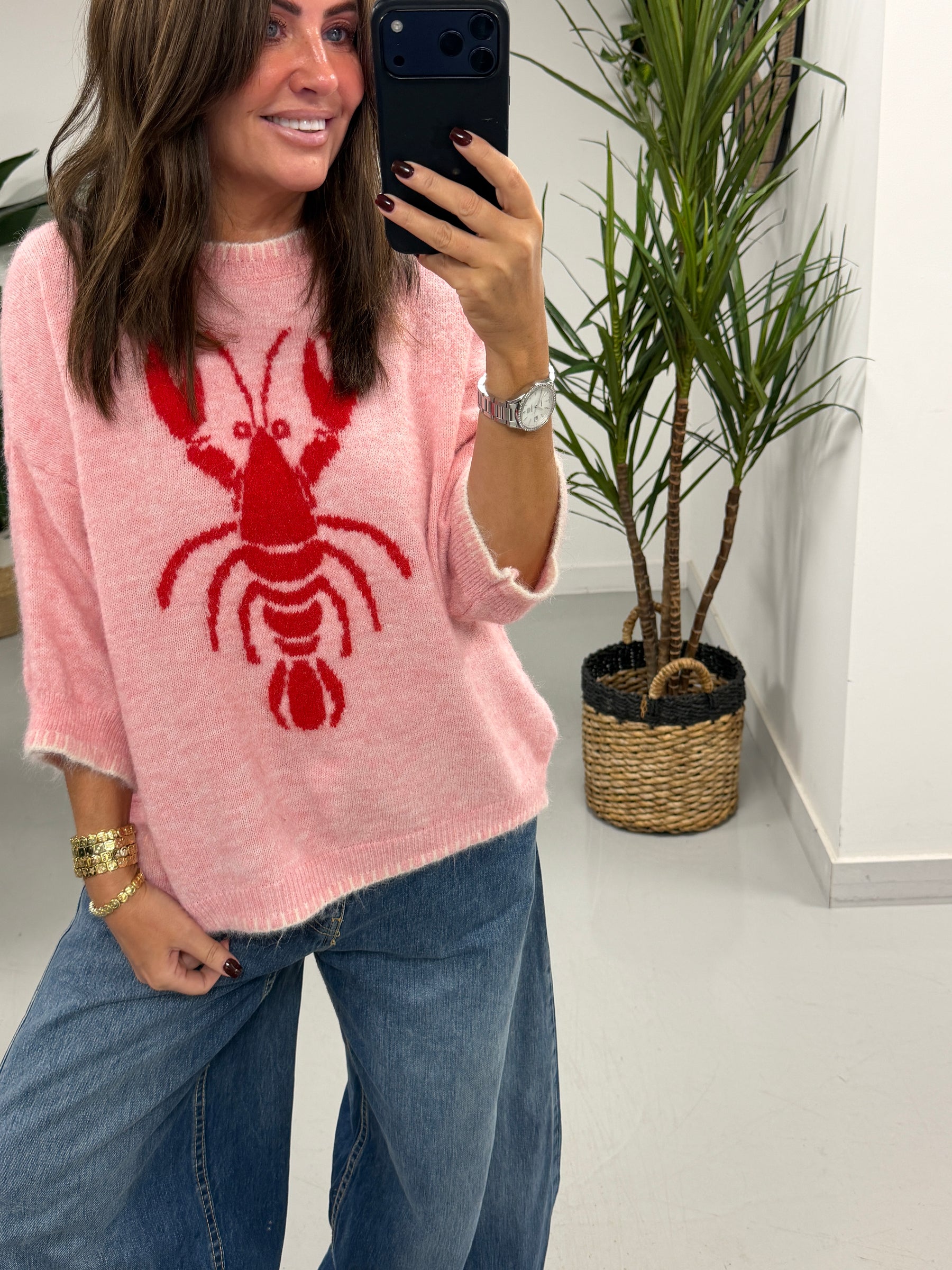 Lobster Blanket Stitch Knit -Pink/Red (Size 10-14)