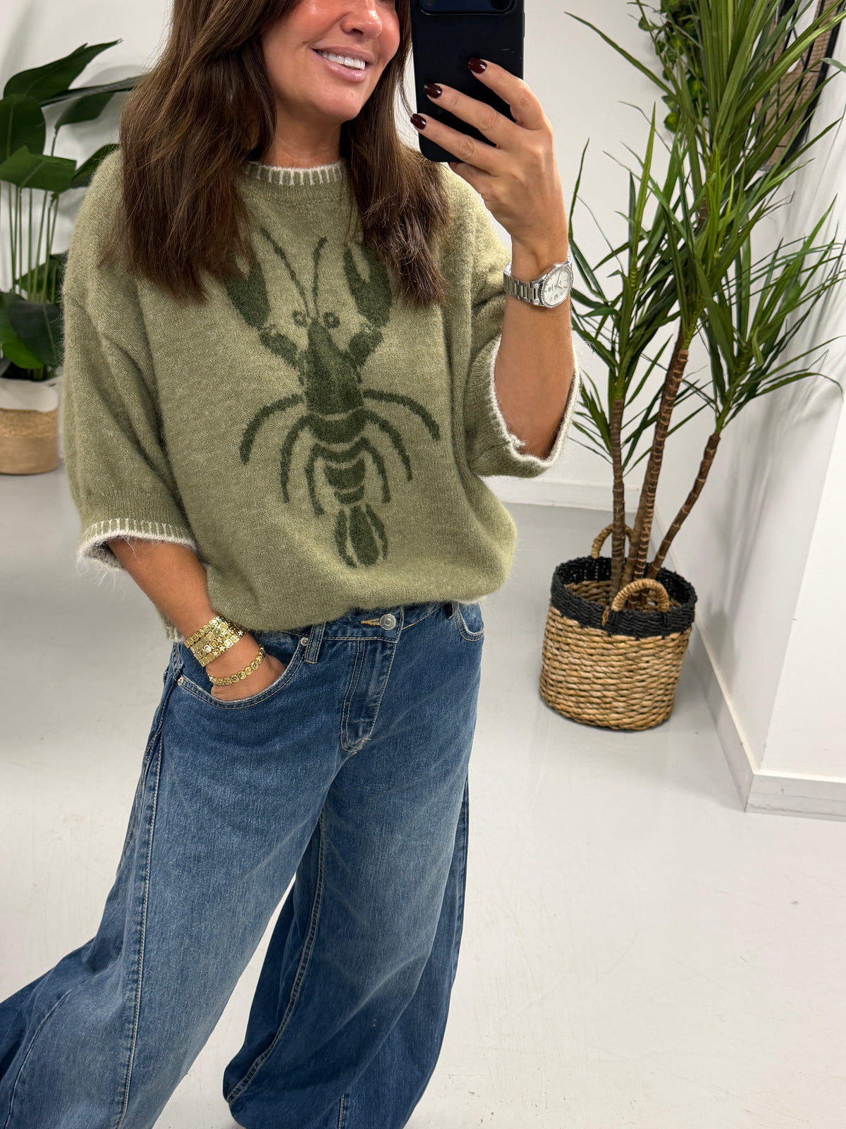 Lobster Blanket Stitch Knit - Sage/Khaki  (Size 10-14)