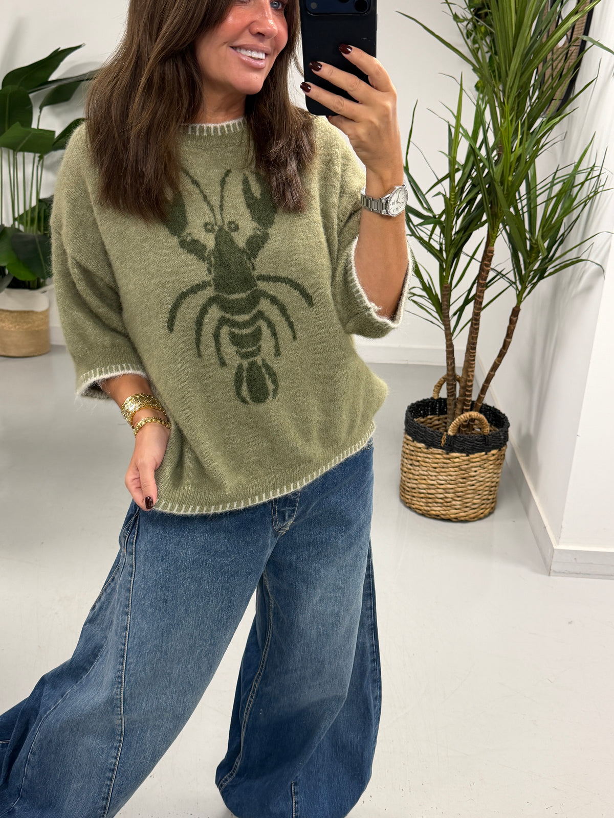 Lobster Blanket Stitch Knit - Sage/Khaki  (Size 10-14)