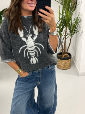 Lobster Blanket Stitch Knit - Grey/Cream (Size 10-14)