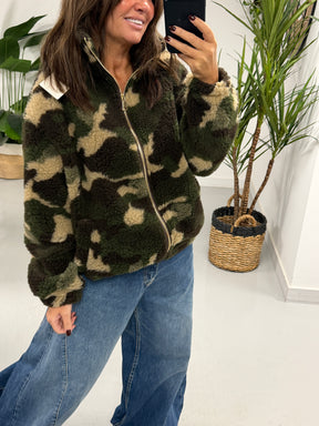 The Conrad Camo Fleecy Zip Up Jacket - Stone