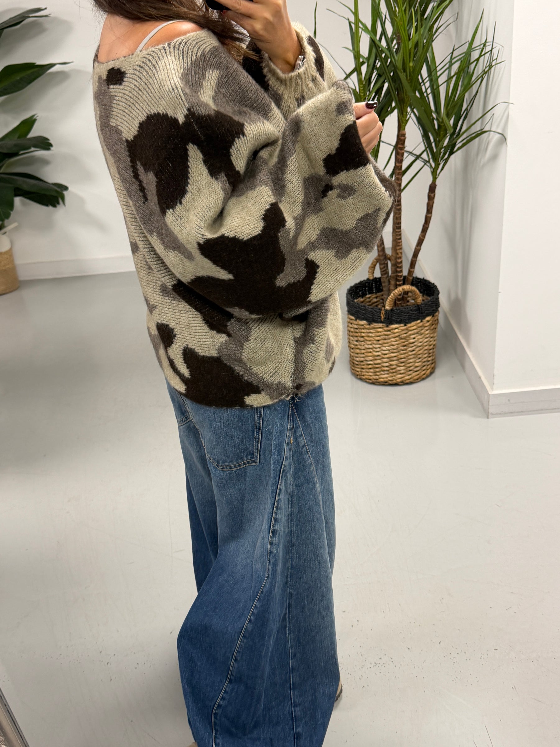 The Conrad Camo Chunky Knit- Cream/Chocolate (Size 10 - 16)
