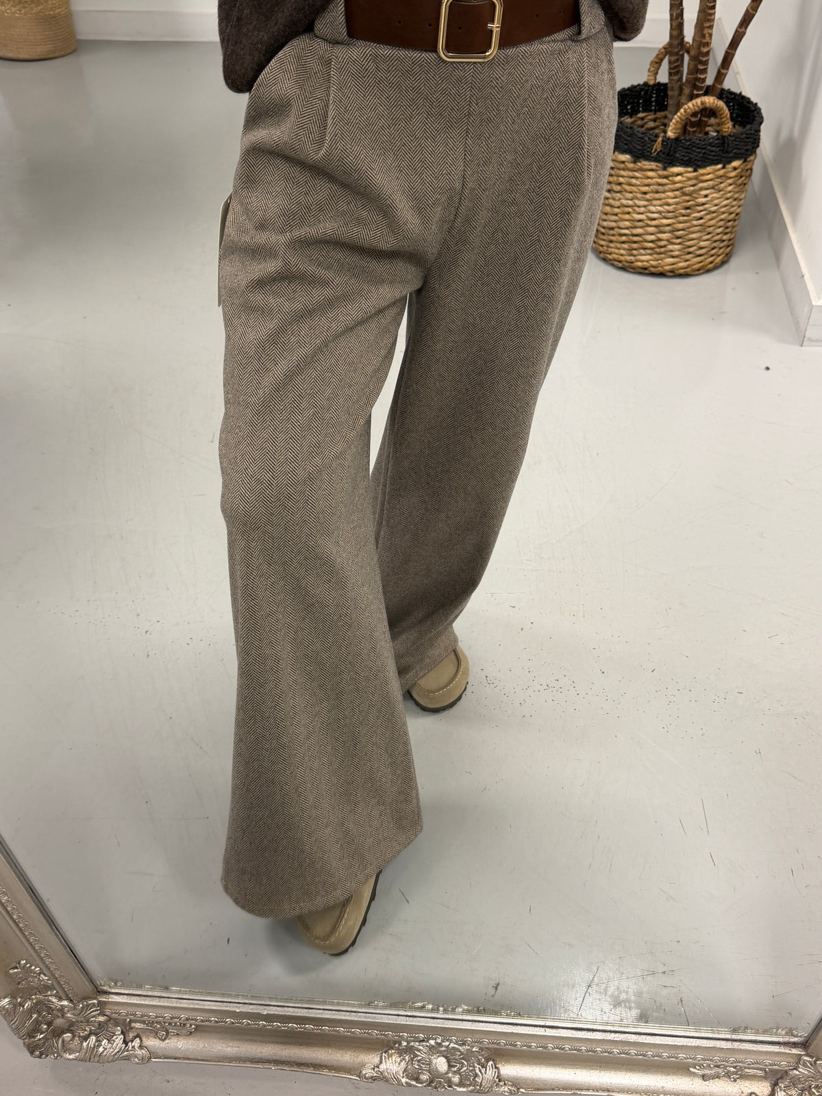 The Herringbone Belted Trousers - Chocolate (Size 10-12)