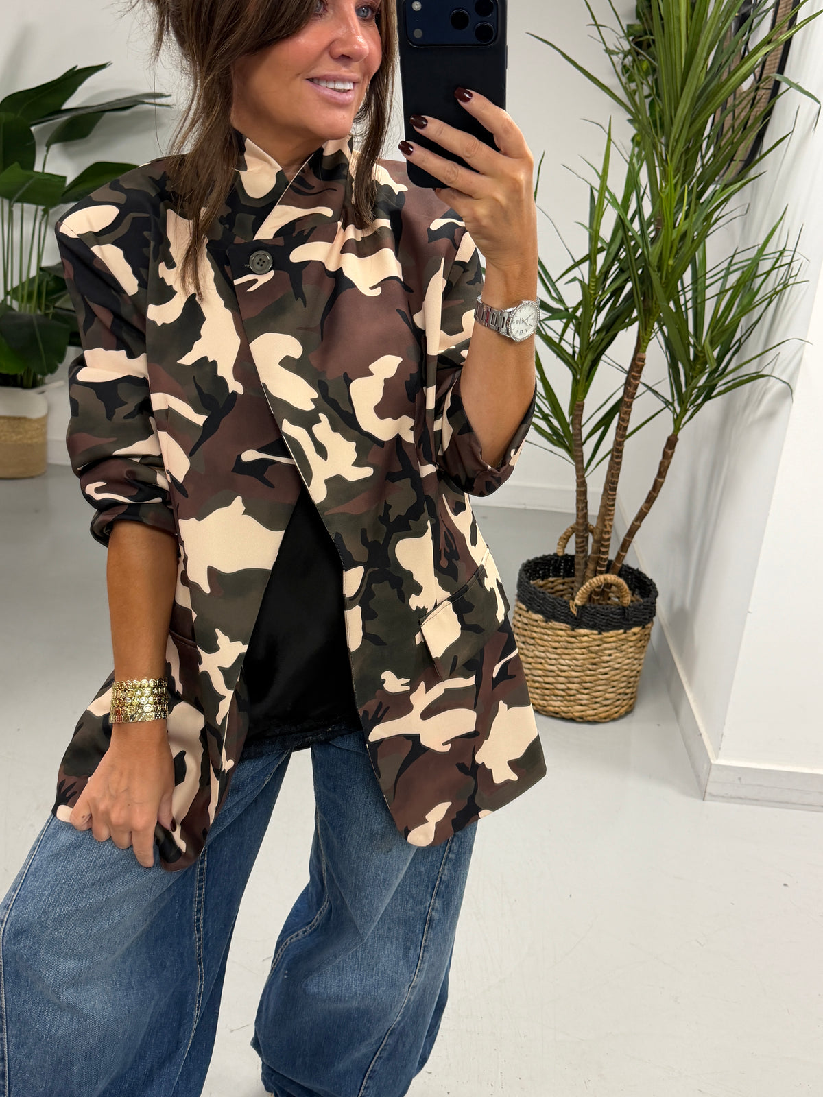 Camo Funnel Neck Blazer