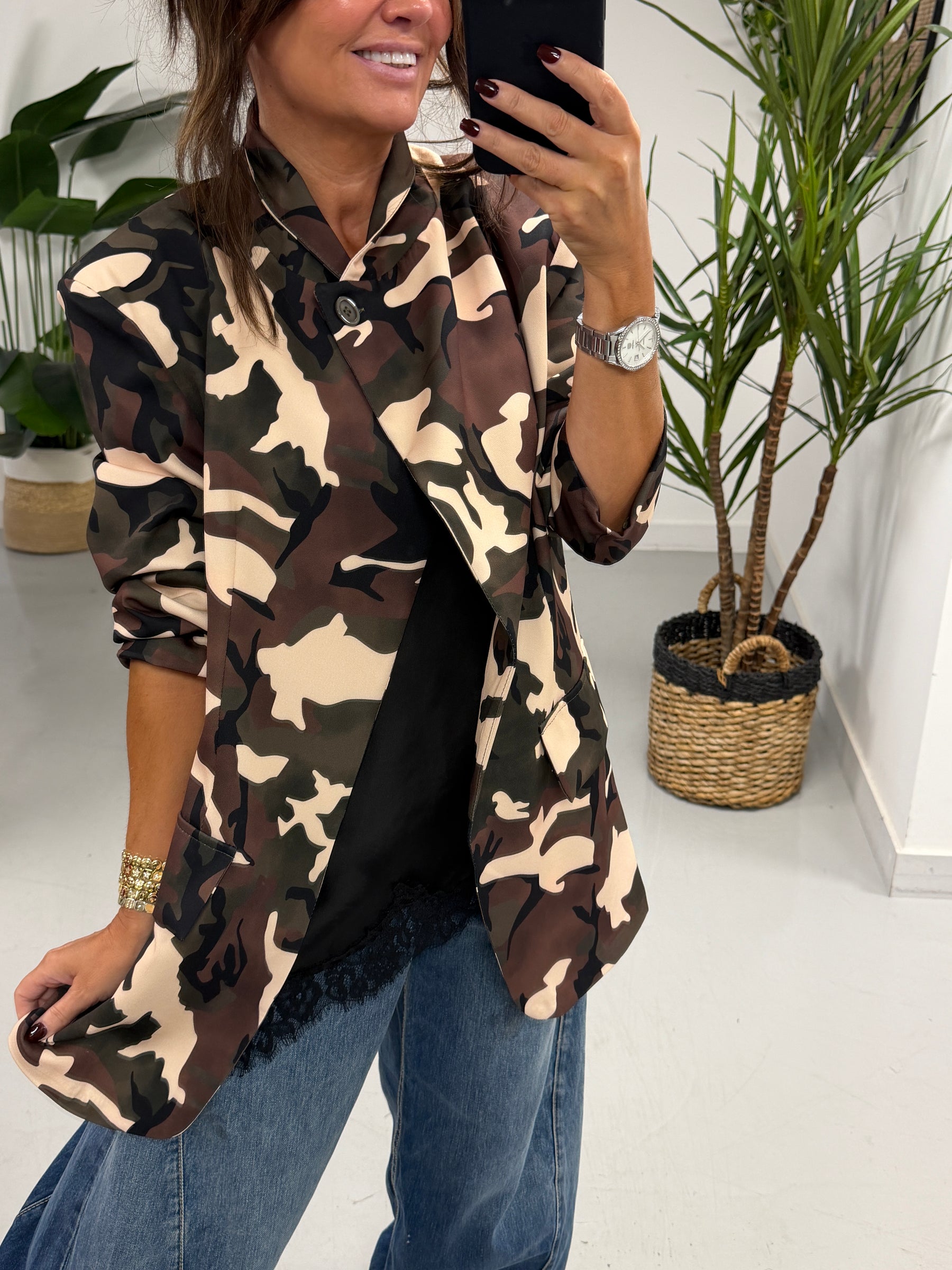 Camo Funnel Neck Blazer