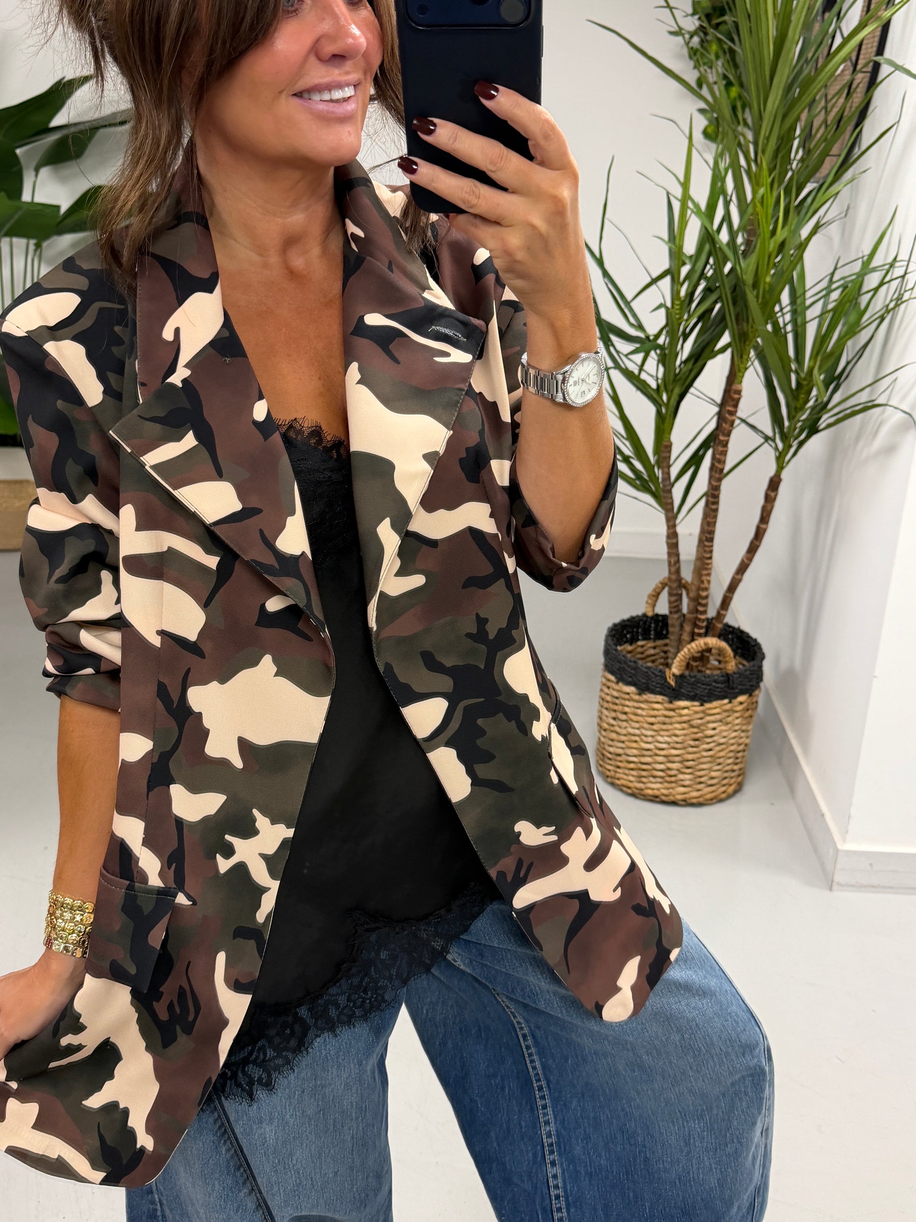 Camo Funnel Neck Blazer