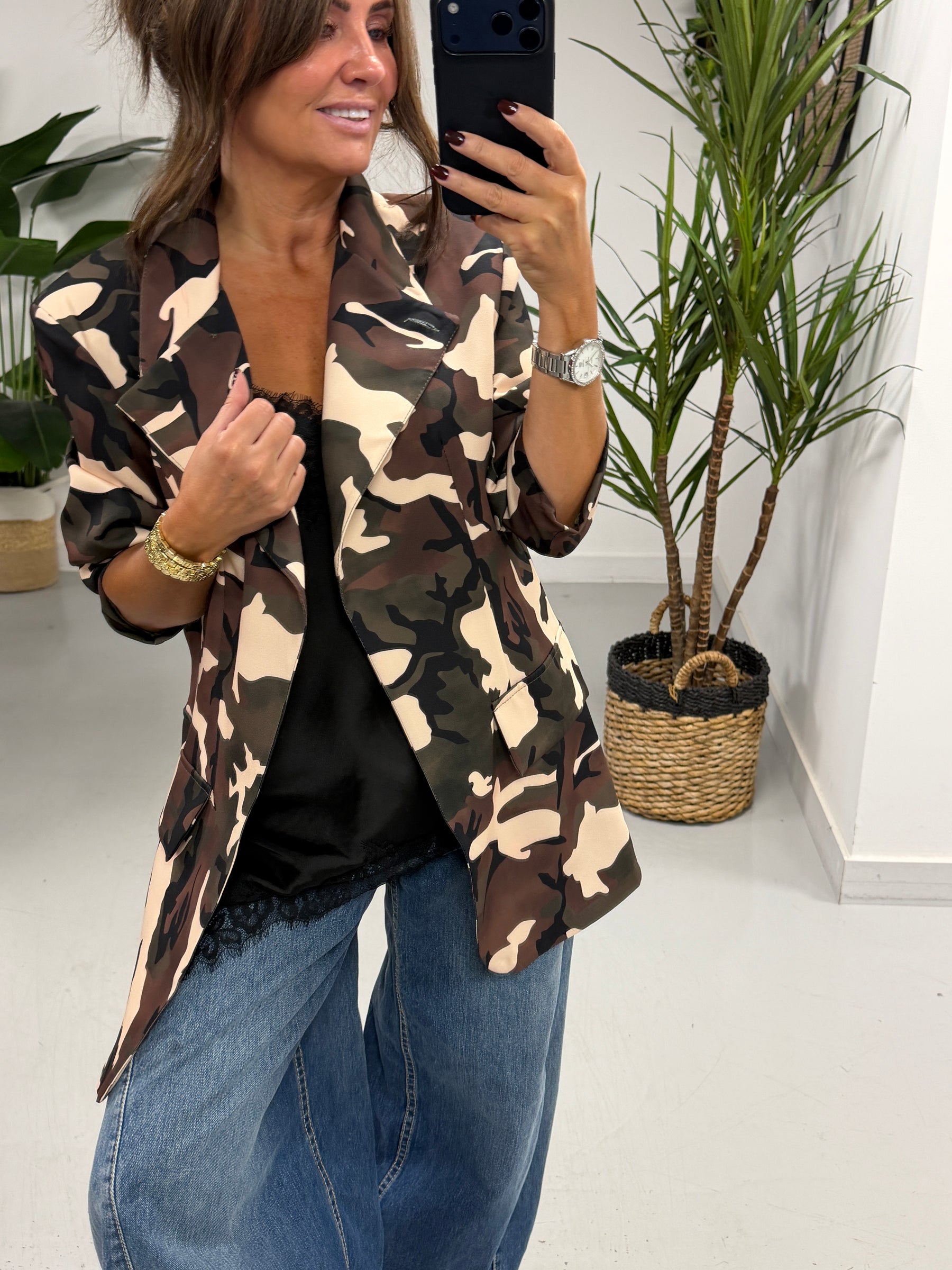 Camo Funnel Neck Blazer