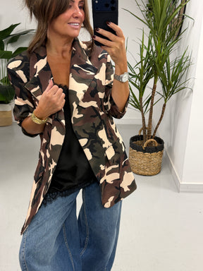 Camo Funnel Neck Blazer