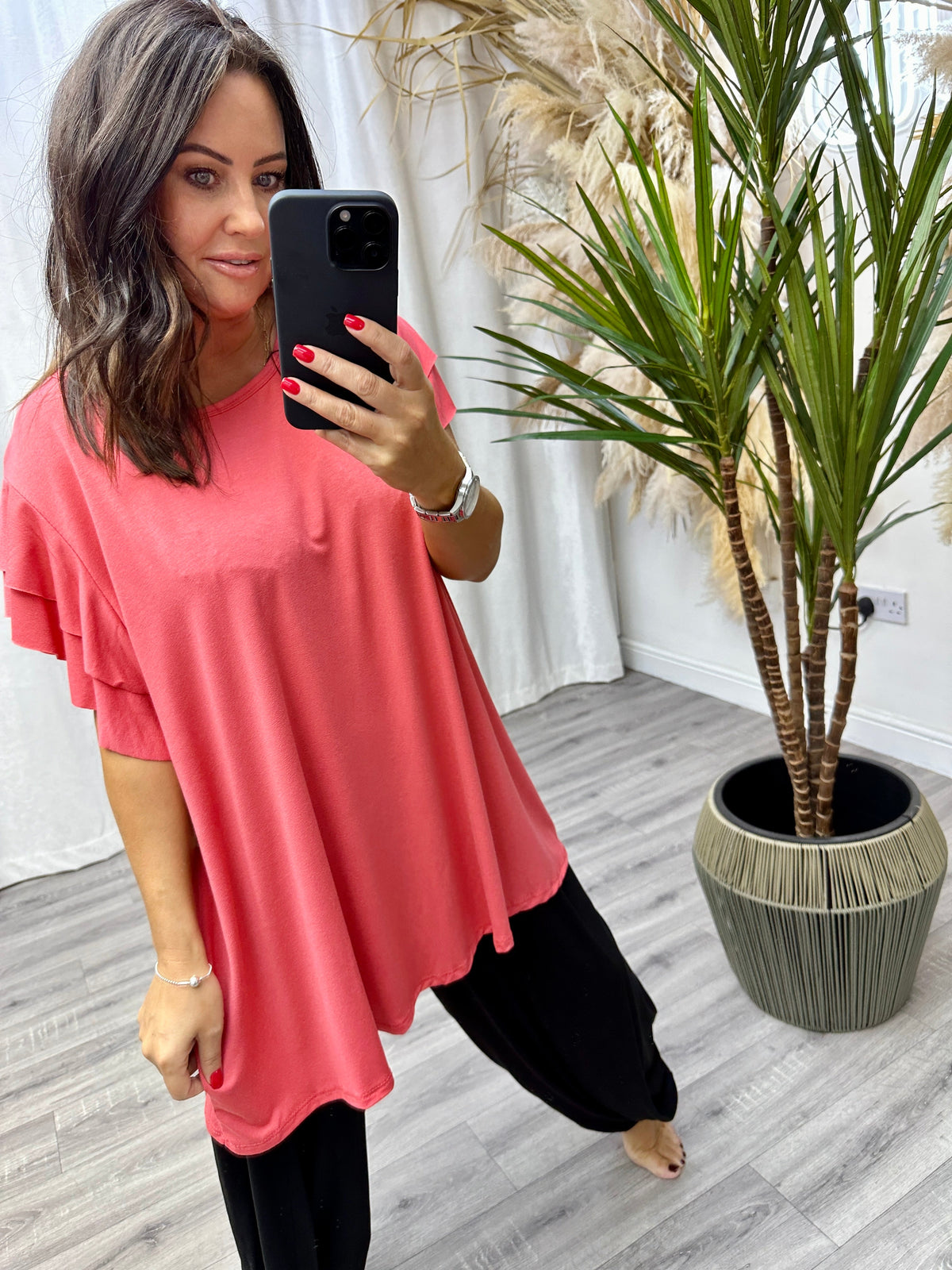 Frill Sleeve Tee - Coral