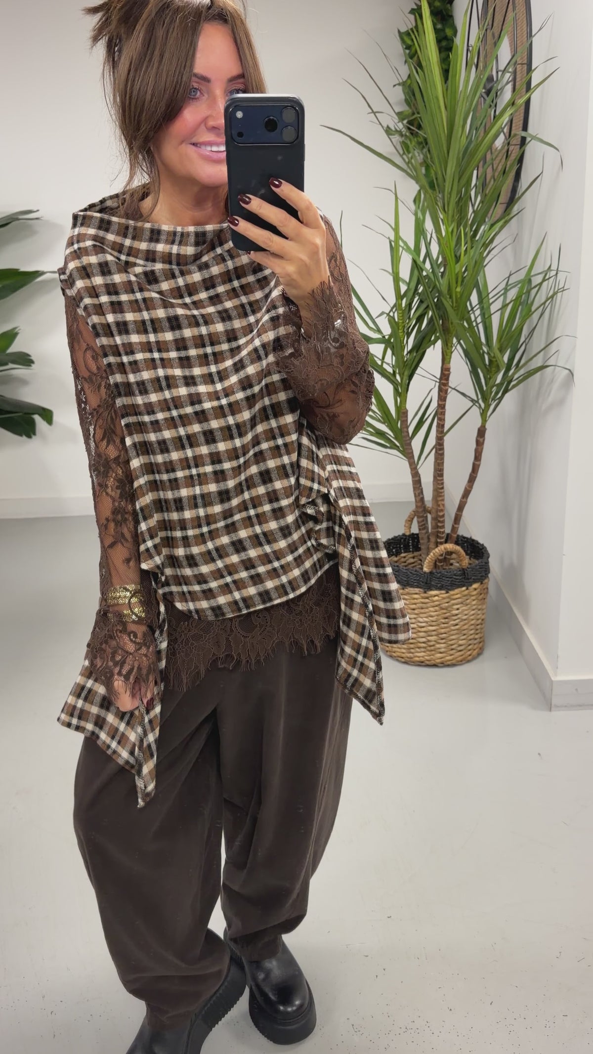 The Bailey Brushed Cotton Plaid Tank - Chocolate (Size 10-16)